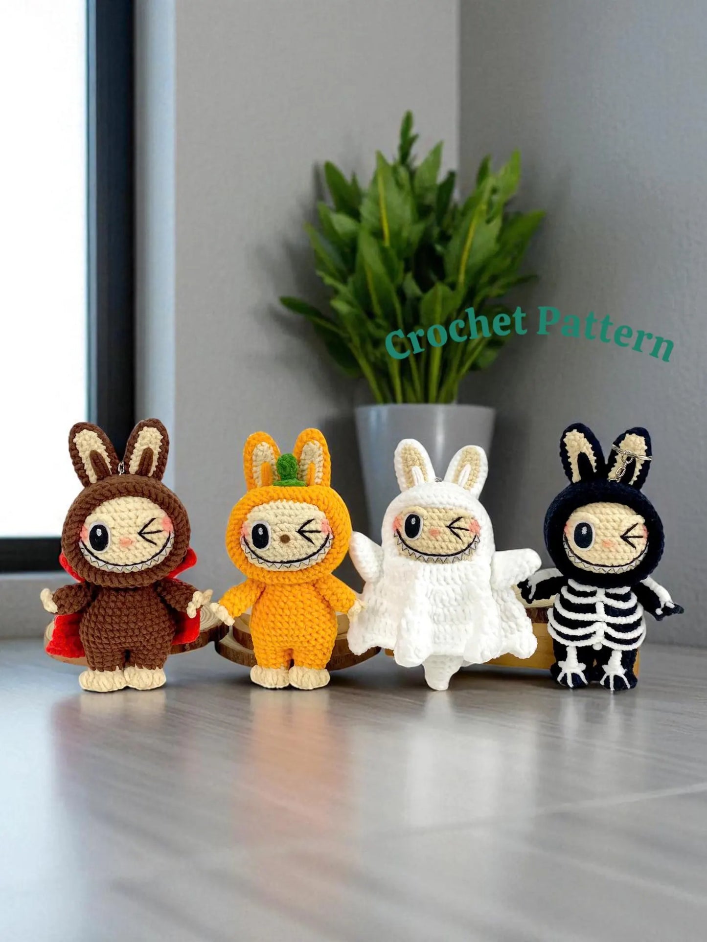 Labubu Crochet Pattern PDF Keychain, Amigurumi Mini Bunny Plush Charm, Cute Stuffed Character Keyring Pattern, Digital File