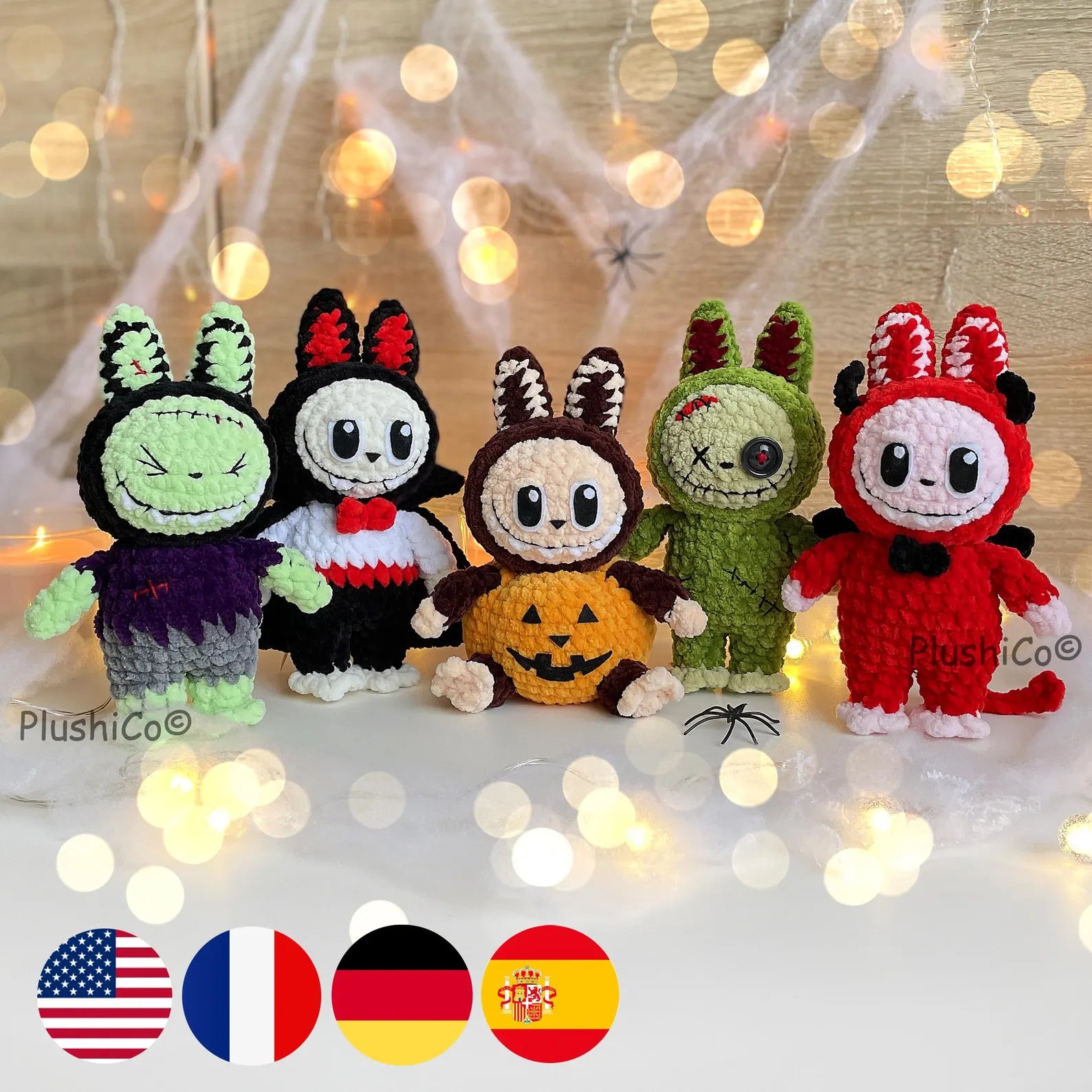 Halloween Crochet Bunny Pattern, Amigurumi Labubu Costume Frankenstein, Dracula, Pumpkin, Zombie, Devil (PDF Tutorial)