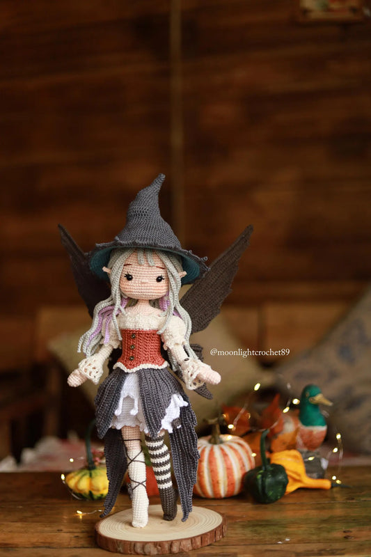Halloween Witch Fairy Crochet Doll Pattern, Myrella Amigurumi Doll PDF, Crochet Pattern in English, French, German, Spanish, Portuguese
