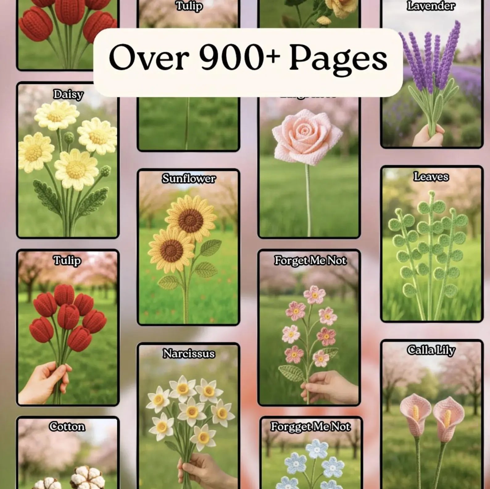 900+ Flower Bouquet Crochet PATTERN Bundle Amigurumi Digital Mother Day Floral Stem Pot Plant Spring Sun Wedding Rose Tulip Daisy Grad Gift
