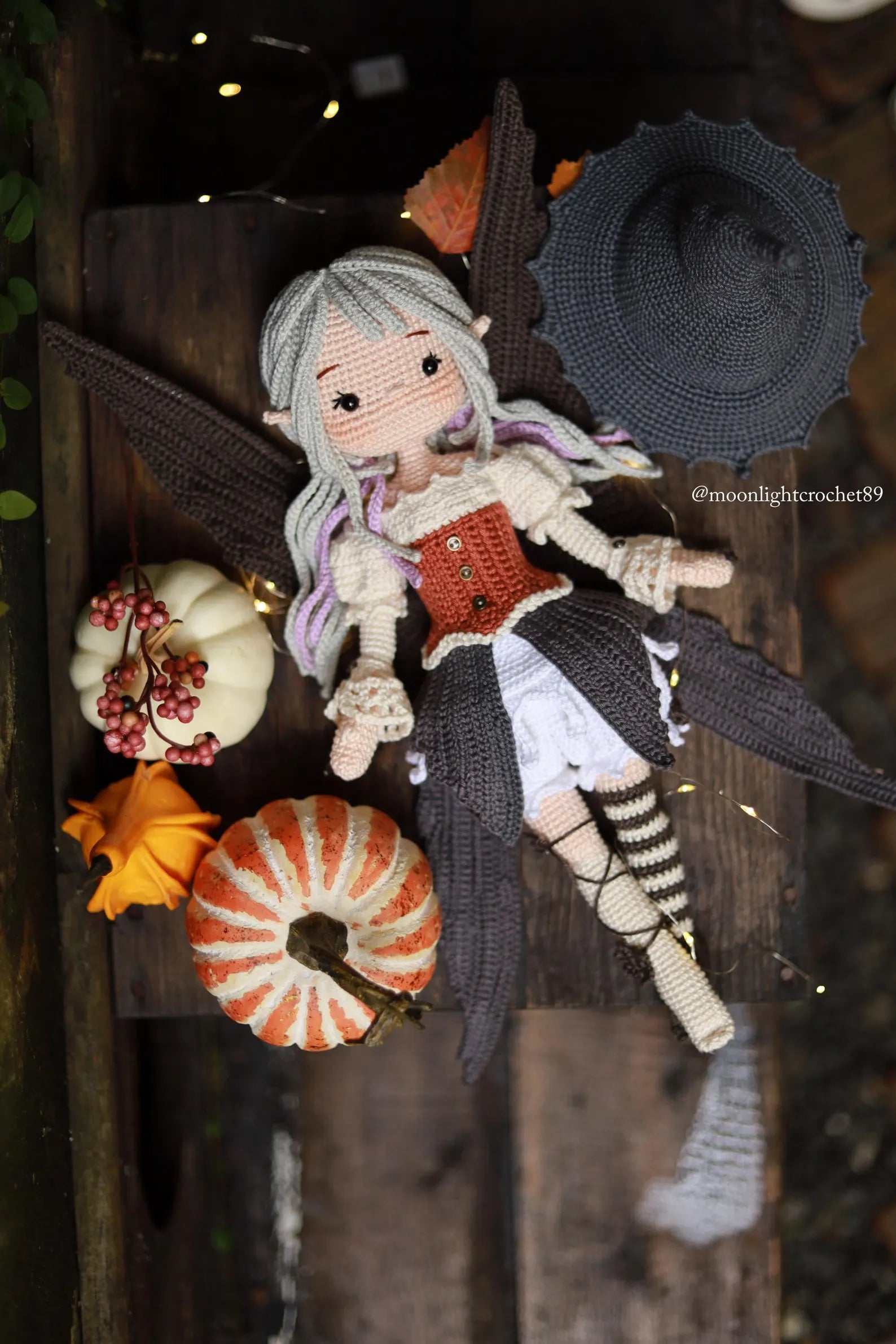 Halloween Witch Fairy Crochet Doll Pattern, Myrella Amigurumi Doll PDF, Crochet Pattern in English, French, German, Spanish, Portuguese